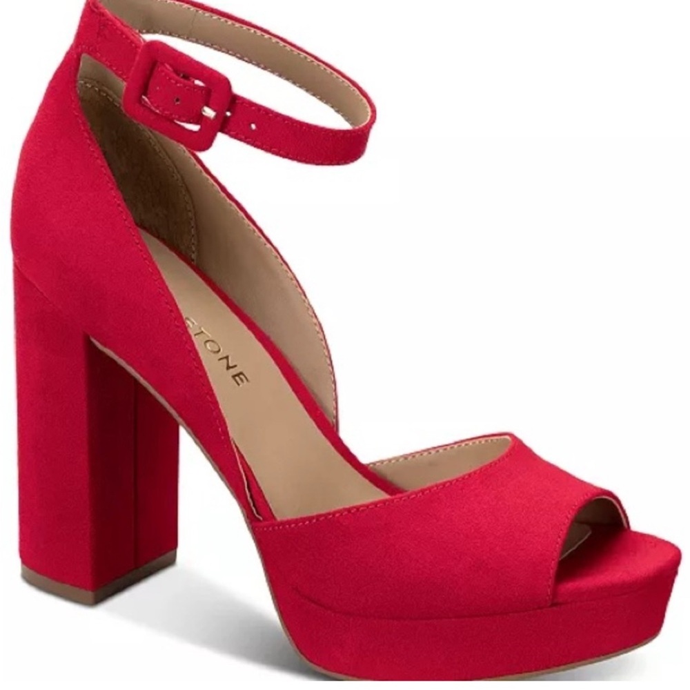 Sun + Stone Red Platform Heels with Ankle Strap